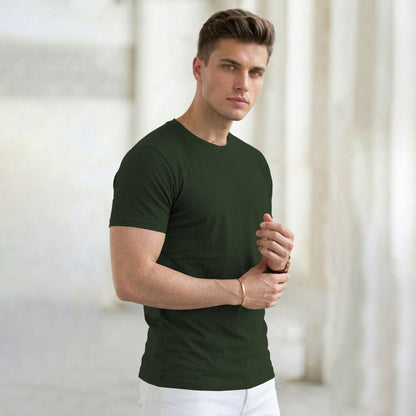 (Pack Of 1) Men Half Sleeve Round Neck Plain Olive Green T-shirt