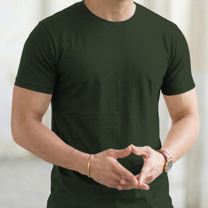 (Pack Of 1) Men Half Sleeve Round Neck Plain Olive Green T-shirt