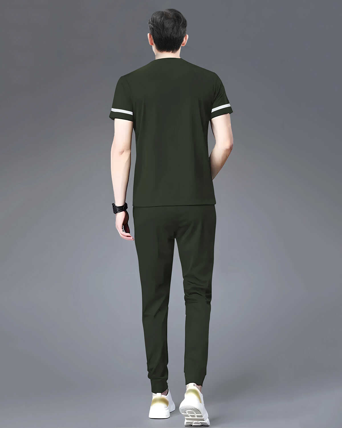 Tracksuit For Men Olive Printed Half T-shirt & Olive Printed Trackpant