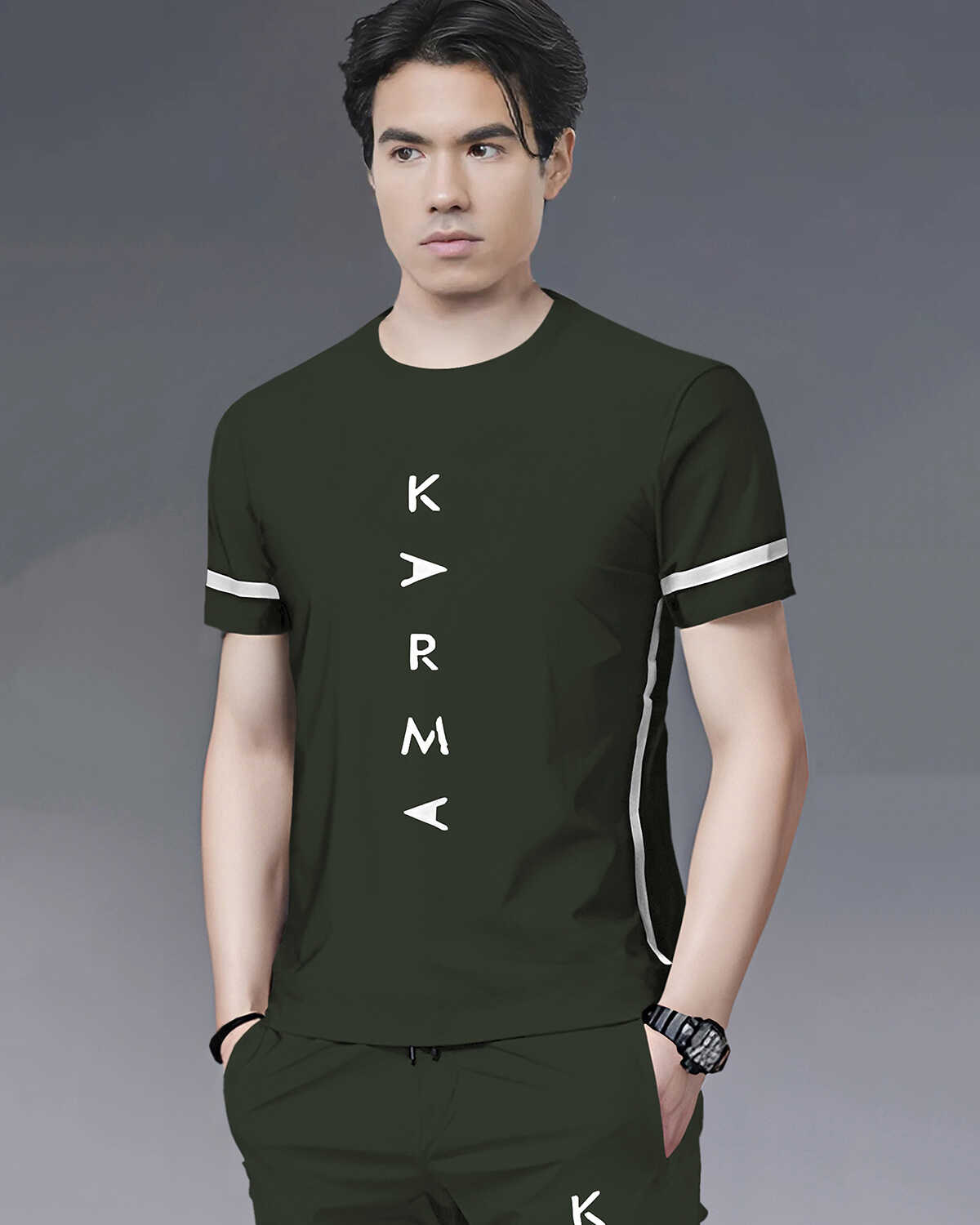 Tracksuit For Men Olive Printed Half T-shirt & Olive Printed Trackpant