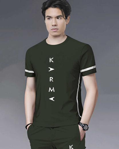 Tracksuit For Men Olive Printed Half T-shirt & Olive Printed Trackpant