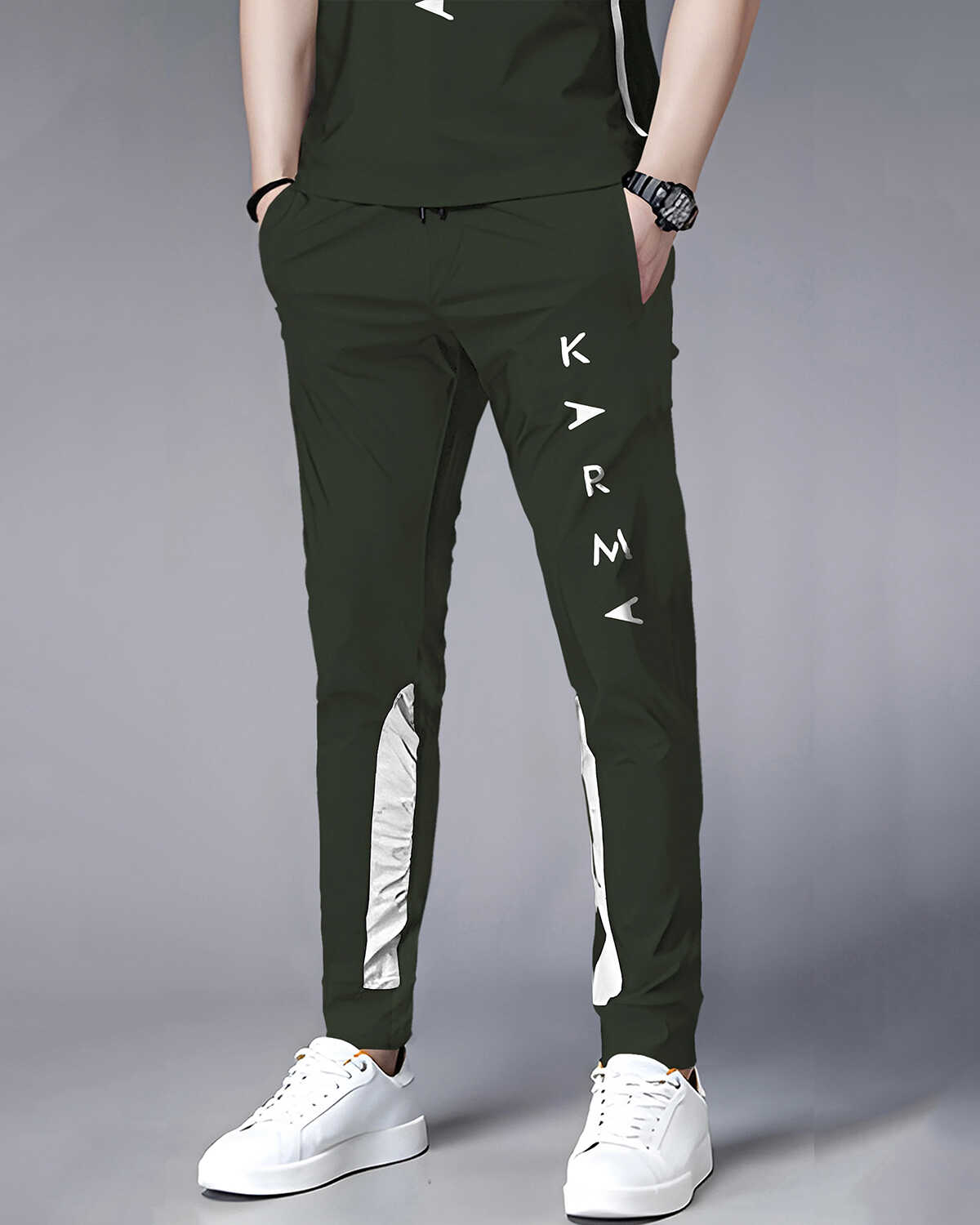 Tracksuit For Men Olive Printed Half T-shirt & Olive Printed Trackpant