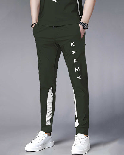 Tracksuit For Men Olive Printed Half T-shirt & Olive Printed Trackpant