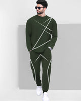 Mens Tracksuit - Round Neck Full Sleeve Olivegreen T-shirt / Olivegreen Trackpant