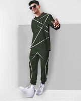 Mens Tracksuit - Round Neck Full Sleeve Olivegreen T-shirt / Olivegreen Trackpant