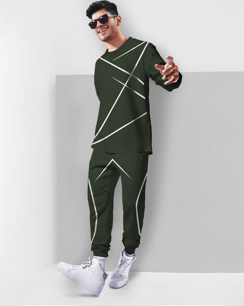 Mens Tracksuit - Round Neck Full Sleeve Olivegreen T-shirt / Olivegreen Trackpant