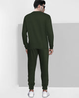Mens Tracksuit - Round Neck Full Sleeve Olivegreen T-shirt / Olivegreen Trackpant