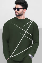 Mens Tracksuit - Round Neck Full Sleeve Olivegreen T-shirt / Olivegreen Trackpant
