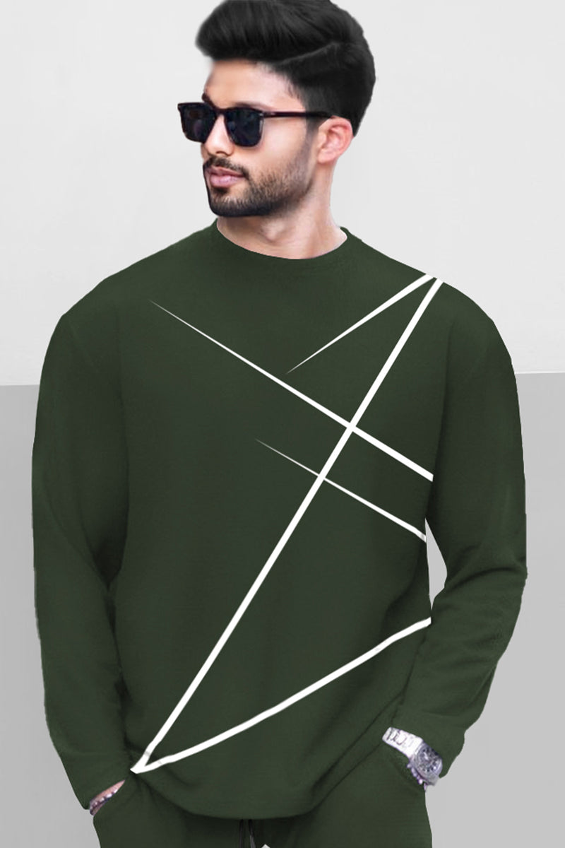 Mens Tracksuit - Round Neck Full Sleeve Olivegreen T-shirt / Olivegreen Trackpant