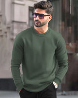 PLAIN OLIVE GREEN MEN REGULAR FIT CASUAL SWEATSHIRT