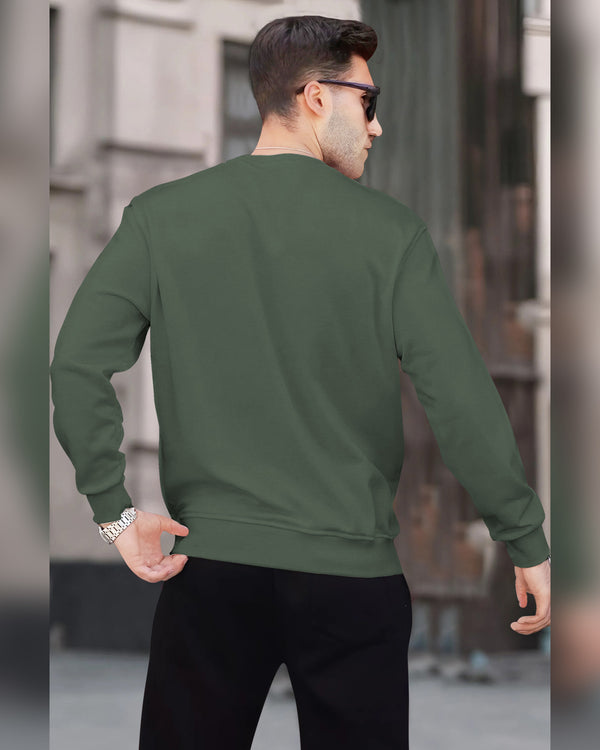 PLAIN OLIVE GREEN MEN REGULAR FIT CASUAL SWEATSHIRT