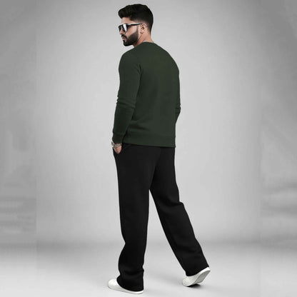 Olive Green Round Neck Sweatshirt and Black Baggy Cargo Tracksuit