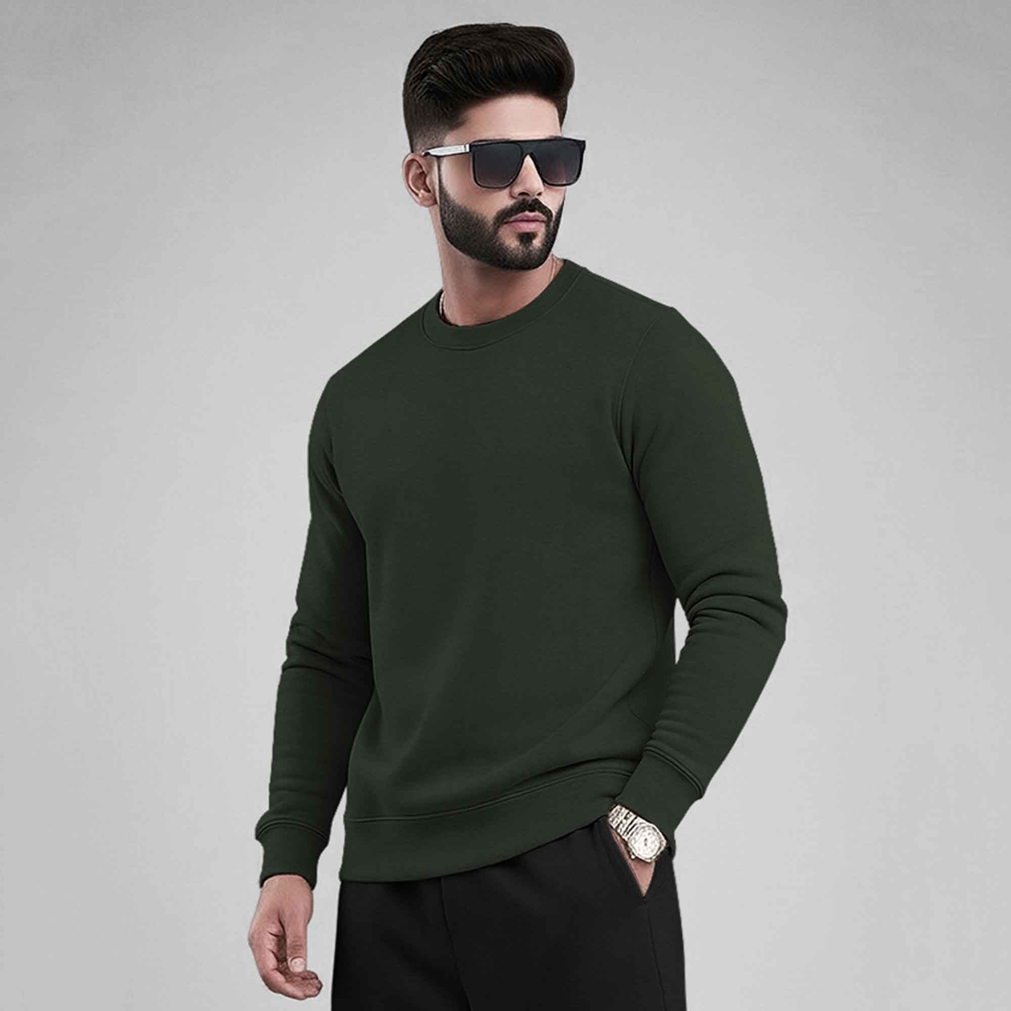 Olive Green Round Neck Sweatshirt and Black Baggy Cargo Tracksuit