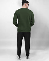 Men Winter Tracksuit - OliveGreen Sweatshirt & Black Track Pant