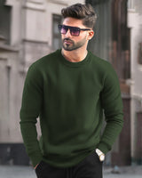 Men Winter Tracksuit - OliveGreen Sweatshirt & Black Track Pant