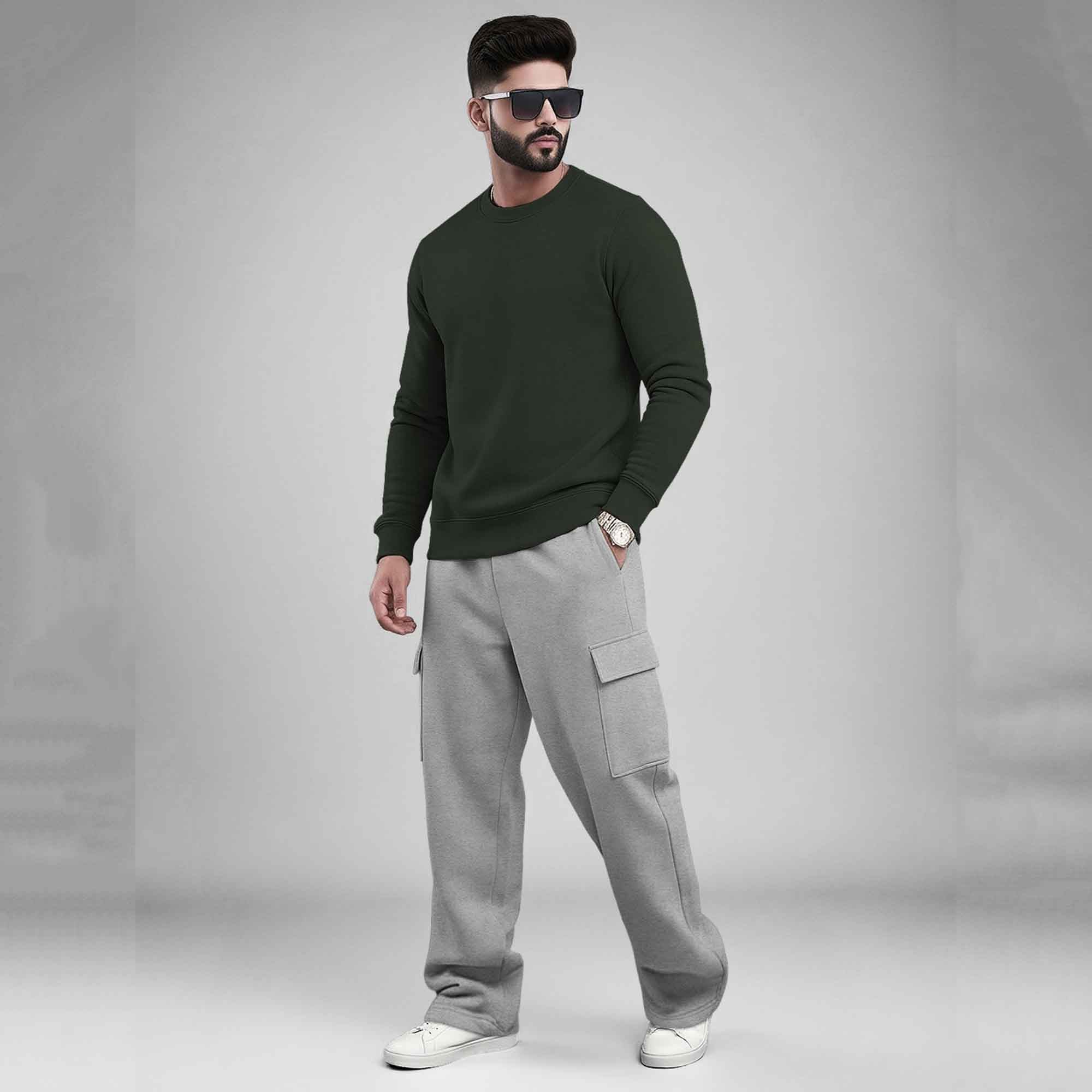 Round Neck Sweatshirt and Baggy Cargo Matching Outfits