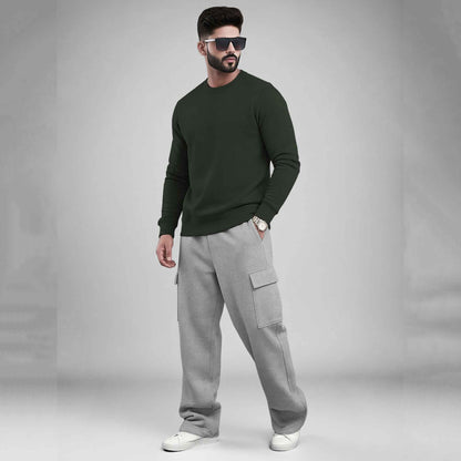 Round Neck Sweatshirt and Baggy Cargo Matching Outfits