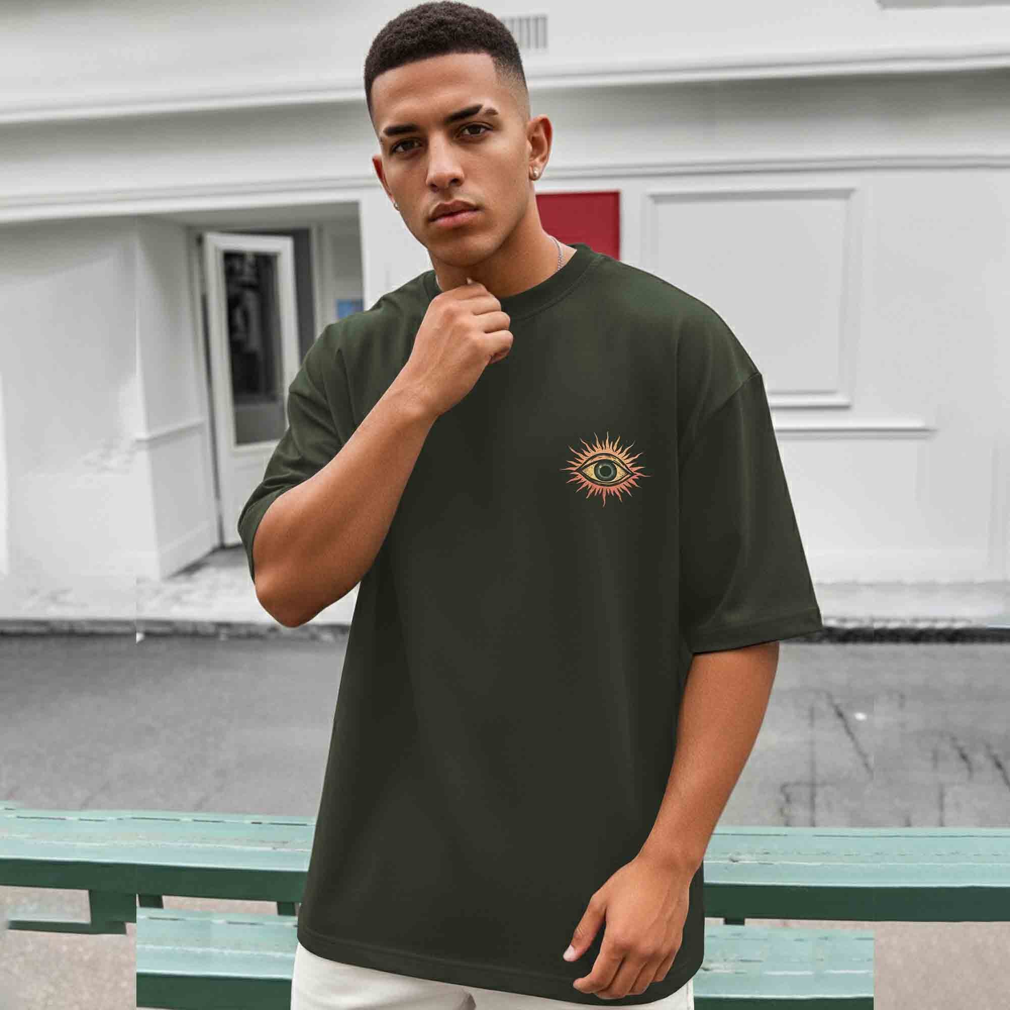 Men Back Printed Loose Fit Baggy Tshirt Olivegreen