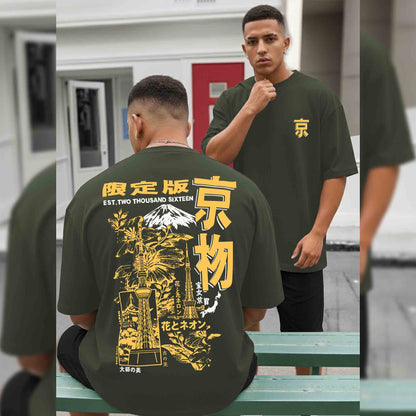 Men Back Printed Oversized Tshirt Olivegreen