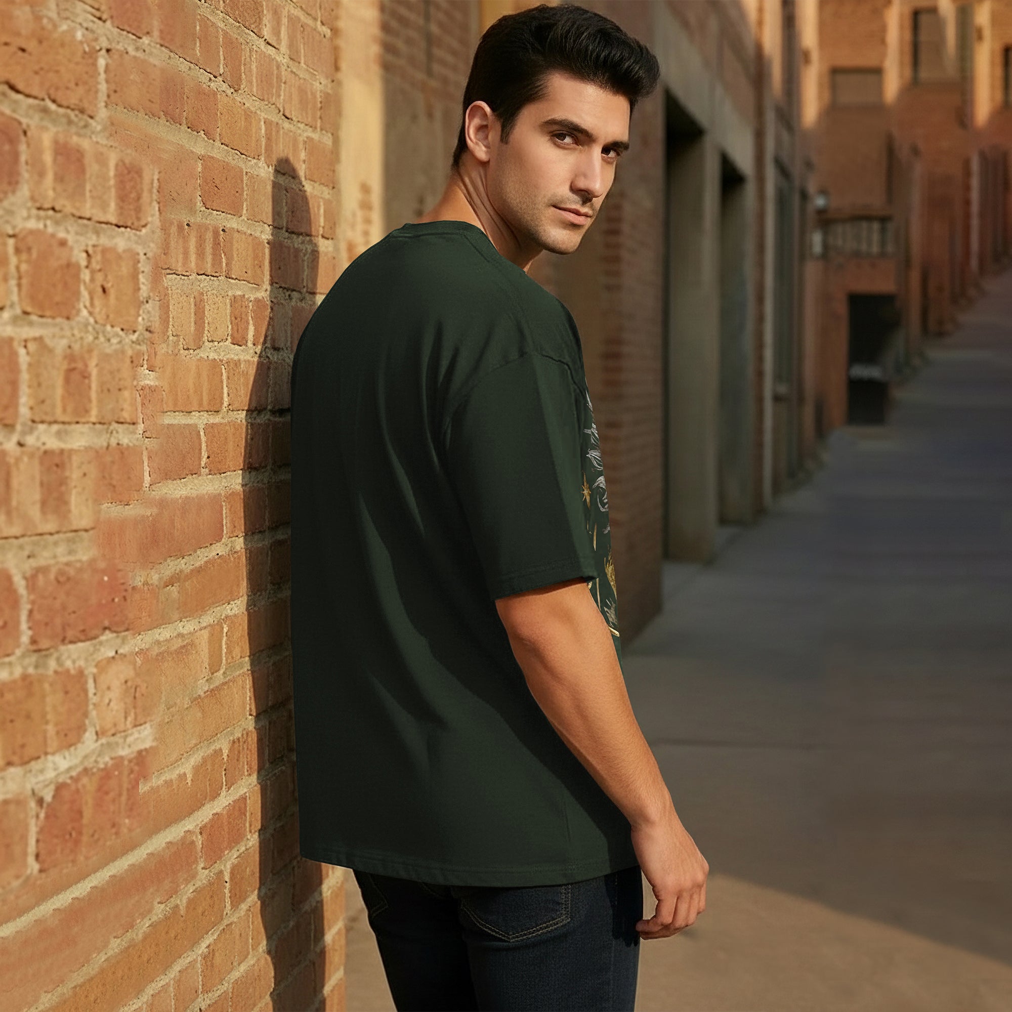Japanese Dragon Printed Oversized Olivegreen Tshirt