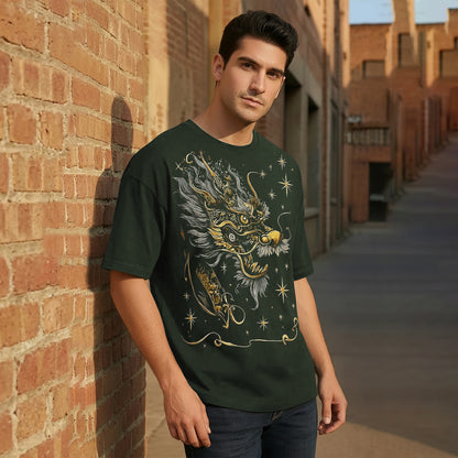 Japanese Dragon Printed Oversized Olivegreen Tshirt
