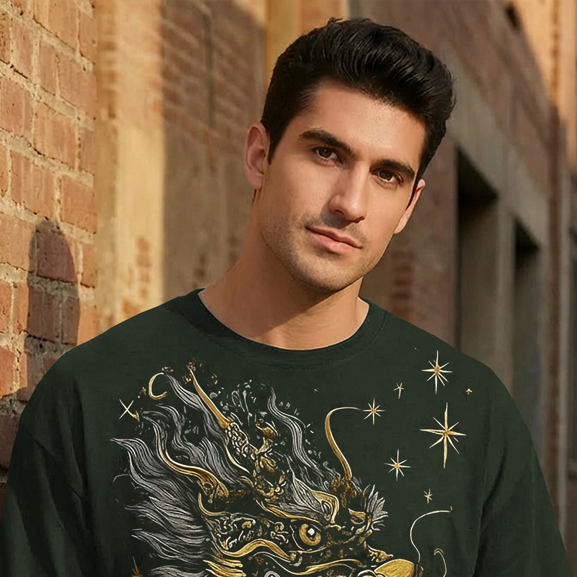 Japanese Dragon Printed Oversized Olivegreen Tshirt