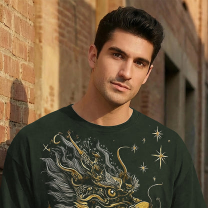 Japanese Dragon Printed Oversized Olivegreen Tshirt