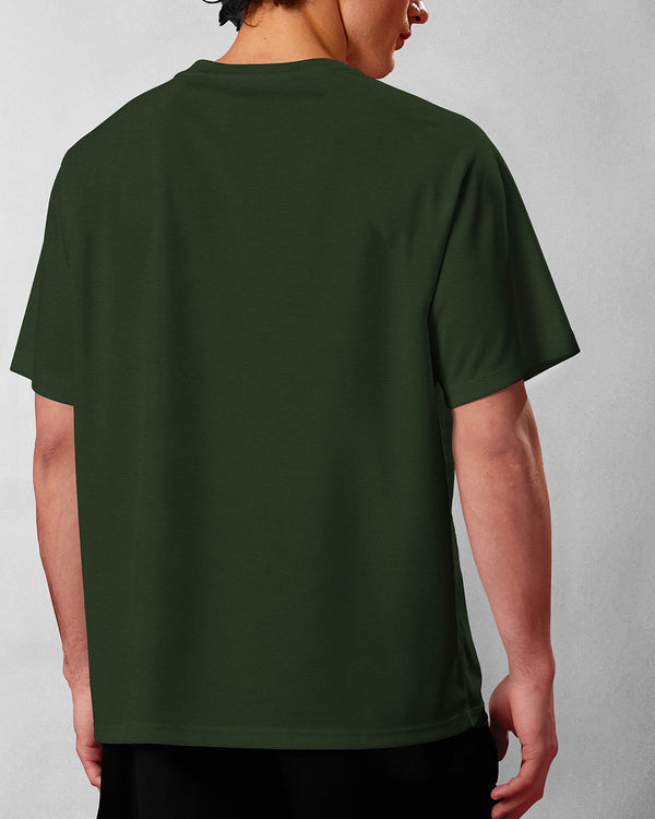 Mens Round Neck Solid Over Size T-shirt / Olive Green