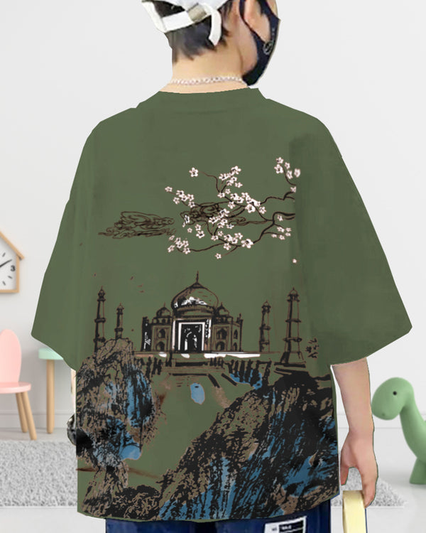 Boys Oversized Taj Mahal Olivegreen T-Shirt