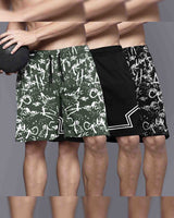 (Pack Of 3) Men Printed Shorts / Olive & Black