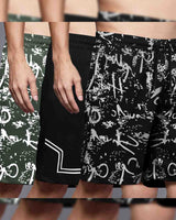 (Pack Of 3) Men Printed Shorts / Olive & Black