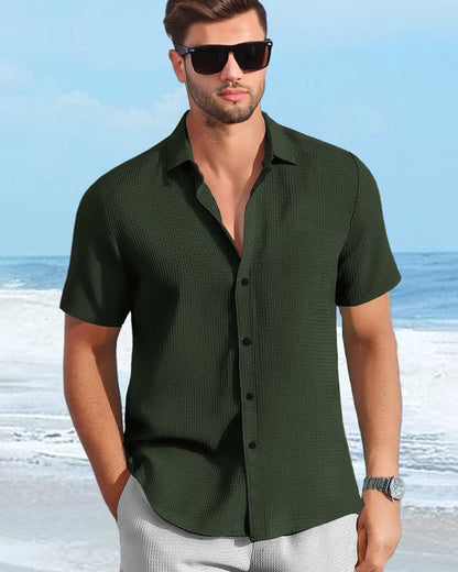 Men Half Sleeve Olivegreen Waffle Shirt