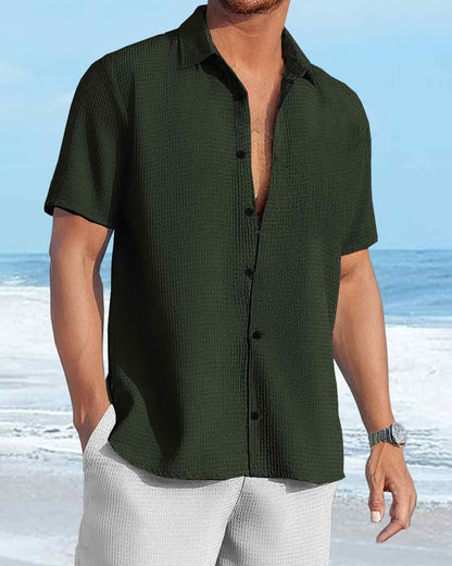 Men Half Sleeve Olivegreen Waffle Shirt