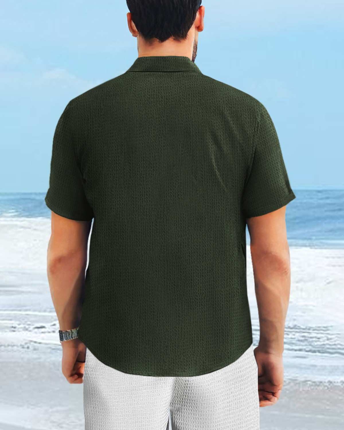 Men Half Sleeve Olivegreen Waffle Shirt