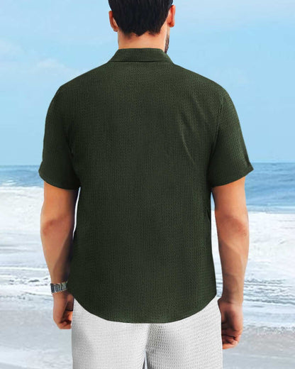 Men Half Sleeve Olivegreen Waffle Shirt