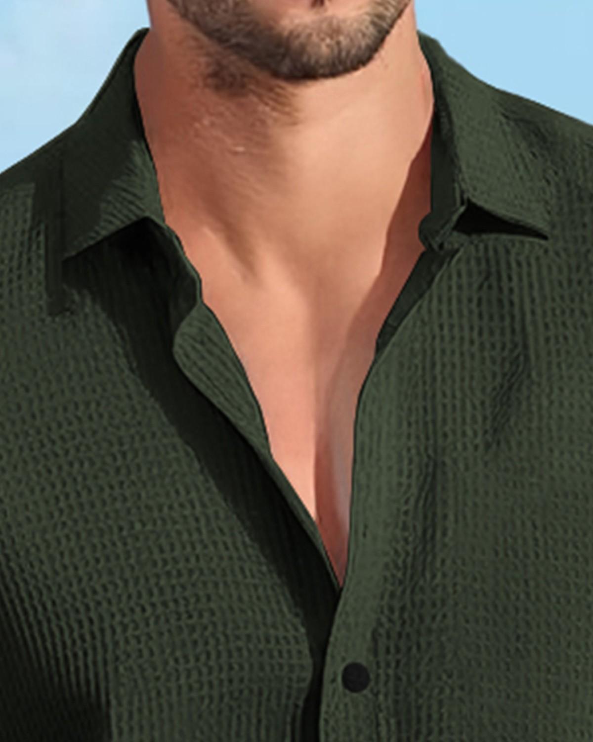 Men Half Sleeve Olivegreen Waffle Shirt