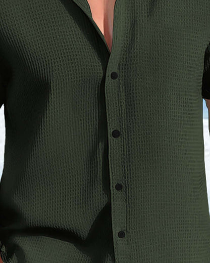 Men Half Sleeve Olivegreen Waffle Shirt