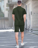 WAFFLE PLAIN TEXTURED SHIRT WITH SHORT / OLIVE GREEN