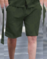 WAFFLE PLAIN TEXTURED SHIRT WITH SHORT / OLIVE GREEN
