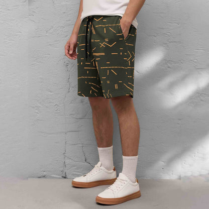 Men Printed Regular Fit Shorts Olivegreen