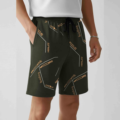 Men Printed Regular Fit Shorts Olivegreen