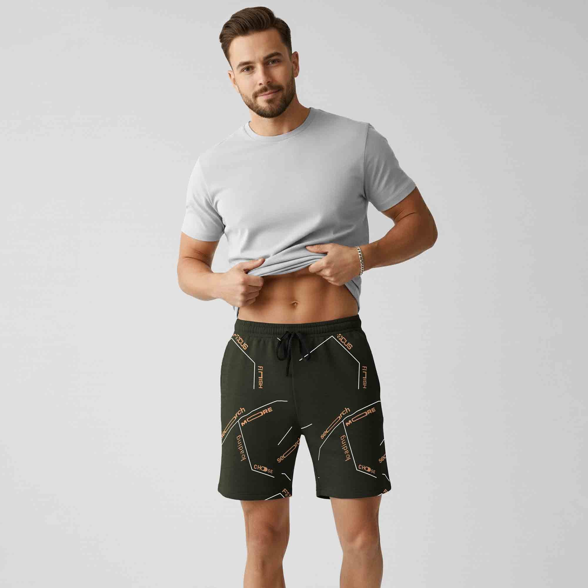Men Printed Regular Fit Shorts Olivegreen