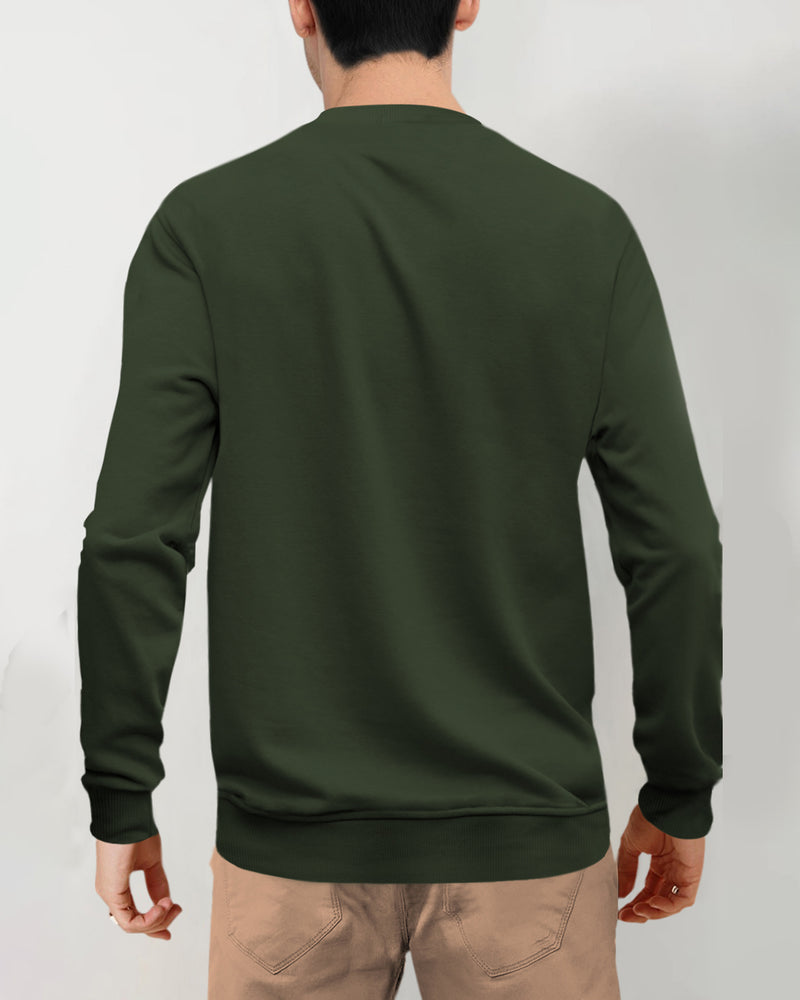 Men Solid Olive Green V-Neck Non-hooded Sweatshirt