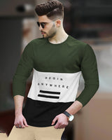 Men OLIVE GREEN COLOR BLOCK Full Seelve T-Shirt