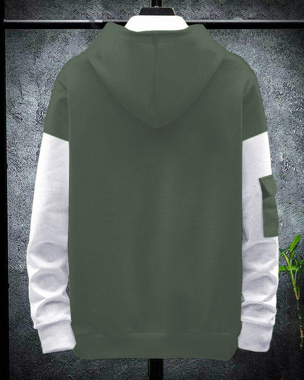 Boys Full Sleeve Hooded Printed Sweatshirt / Olivegreen