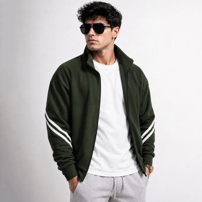 Mens High Neck Color Blocked Winter Jacket Olivegreen