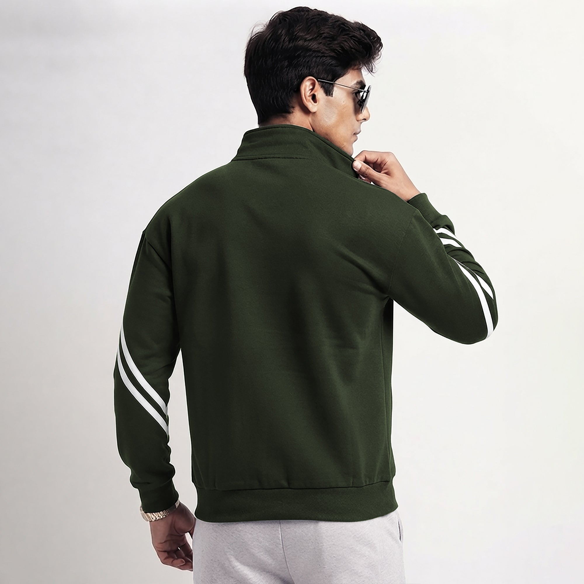 Mens High Neck Color Blocked Winter Jacket Olivegreen