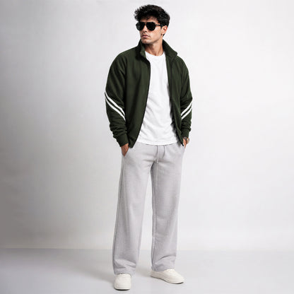 Mens High Neck Color Blocked Winter Jacket Olivegreen
