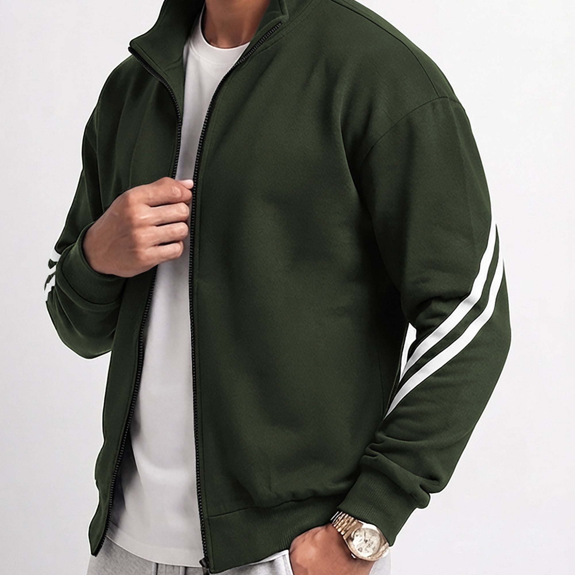 Mens High Neck Color Blocked Winter Jacket Olivegreen