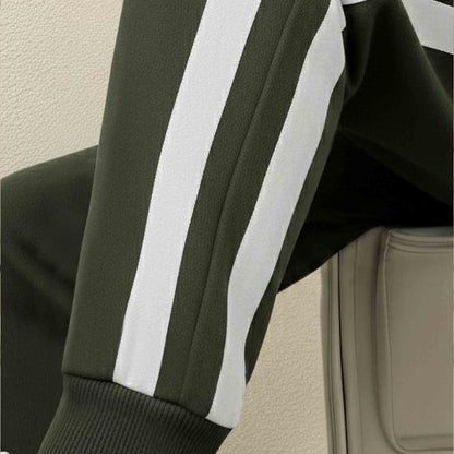 Men White Striped Cuffed ankle Olivegreen  Track Pant